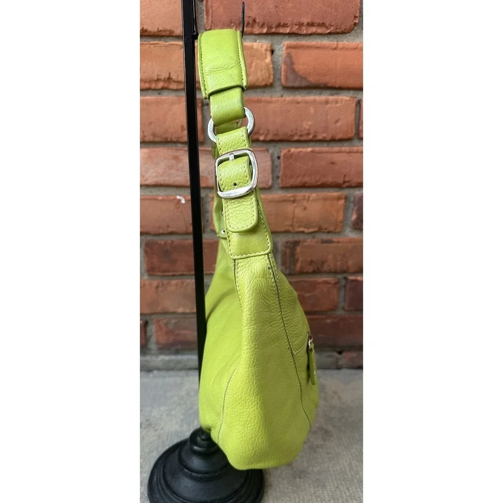 TIGNANELLO Pebbled Leather Green Hobo Zip Top Purse Bag Shoulder Y2K 90's